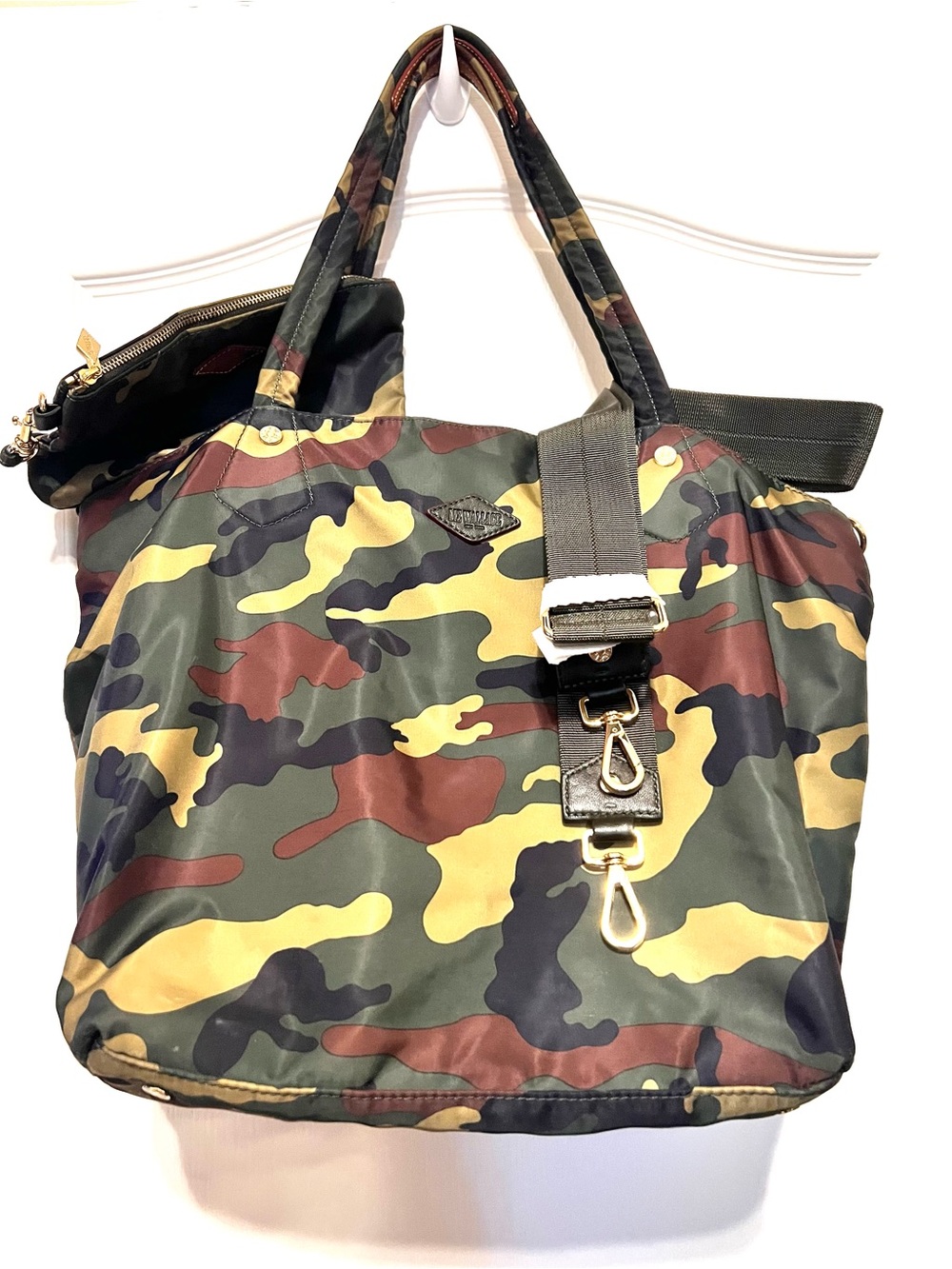MZ Wallace Camouflage Large Nylon/Leather Shoulder/Tote in Green/Brown-Romy-Comf